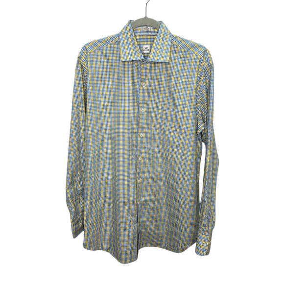 Peter Millar Button Front Men's Plaid Long Sleeve 100% Cotton Shirt Size Large - Picture 1 of 9